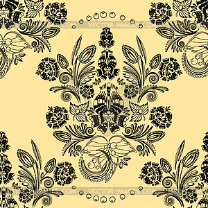 Pattern with vintage floral ornament - vector image