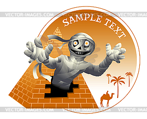 Smiling mummies and Egyptian pyramid - vector clip art