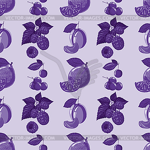 Seamless pattern of lemon, raspberry, cherry, plum - vector clipart