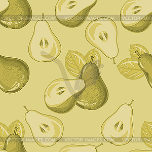 Seamless pattern of pear and pear slices - vector clip art