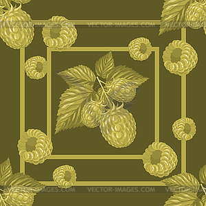 Seamless pattern with branches and leaves of raspberry - royalty-free vector clipart