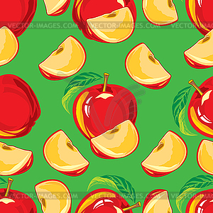 Seamless pattern of red apple and apple slices - vector image