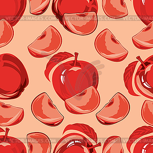 Seamless pattern of red apple and apple slices - vector clip art