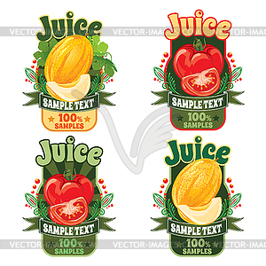 Шаблоны для этикеток сока из дыни и помидоры - векторизованное изображение