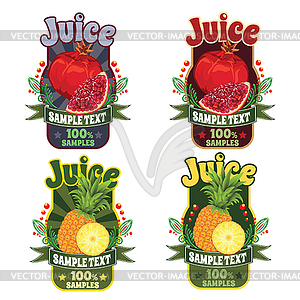 Templates labels of juice from red garnet and pineapple - vector image