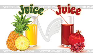 Glasses for juice from pineapple and garnet - vector clip art
