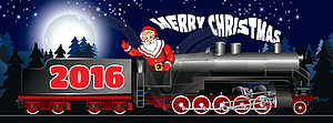 Banner of a illustration of Santa Claus on a steam loco - color vector clipart