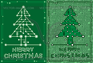 Баннеры зеленого ели с компьютерными элементов - клипарт в векторном формате
