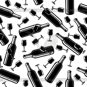 Seamless pattern from a wine bottle and glasses - vector clipart