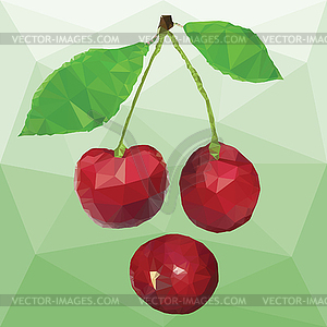 Cherry isolated on a abstract background from triangles - vector image