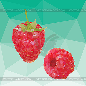 Raspberries on a abstract background from triangles - vector image