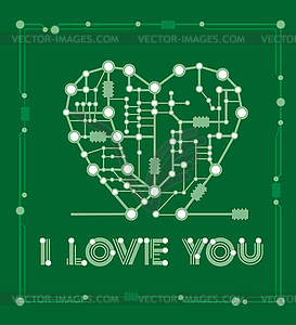 Abstract drawing heart with elements motherboard  - vector EPS clipart