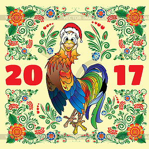 Rooster in clothing Santa Claus, symbol of 2017 - vector clipart