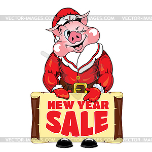 Свинья с надписью New Year Sale - изображение в векторе