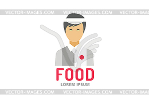 Китайский или японский фаст-фуд человек силуэт логотип - иллюстрация в векторном формате