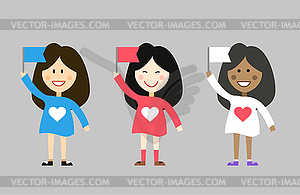 Kids with flags of different countries. Asian, - vector clip art