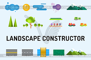 Набор абстрактных иконы пейзаж конструктор. Здания - клипарт