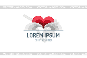 Book heart template logo icon. Back to school. - vector clipart