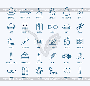 Fashion icons set. Style, cloth and shop interface - vector clip art