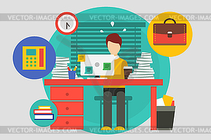 Stress in office . Hard work and business man. Stoc - vector image