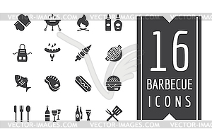 BBQ and Food Icons Set. Outdoor, Kitchen or Meat - royalty-free vector image