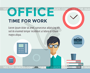 Clerk at Work infographic. Office, Table, Designer - vector clipart