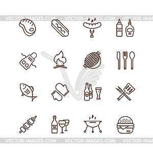 Barbecue and Food Icons Objects set. Outdoor, - vector clipart