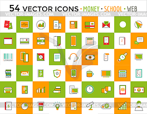 Objects icons set. Business or School and Money - vector clipart