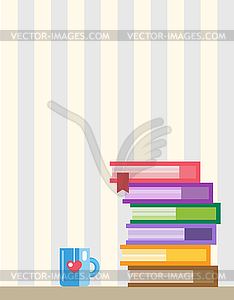 Books on desk. Back to school. Education objects, - vector image