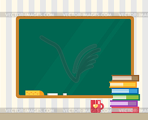 Books and green board. Back to school. Education - vector clip art