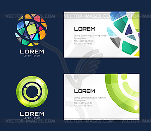 Business card template set. Globe and ring logo - color vector clipart