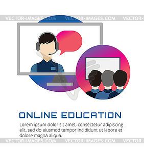 Online education icons. Webinar, school - vector image