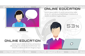 Online education icons. Webinar, school - vector image