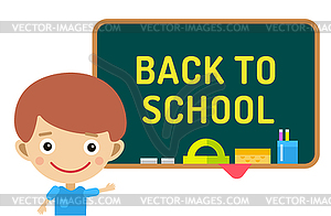 Back to school background. Cute cartoon boy and girl - vector clipart