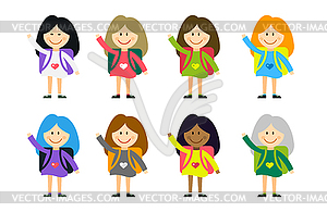 Back to school background. Cute cartoon boy and girl - vector image