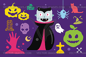 Set of halloween costume characters - vector image