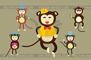 Happy cartoon monkey dancing party birthday - vector clipart