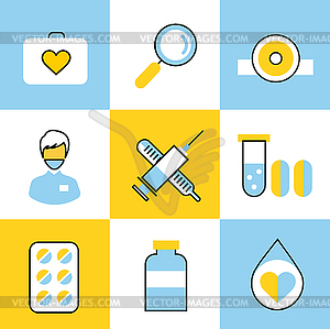 Medicine icons set. Doctors tools for health care - vector image