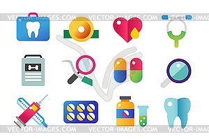 Medicine icons set. Doctors tools for health care - vector clipart