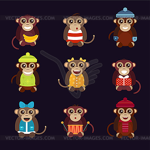 Happy cartoon monkey dancing party birthday - royalty-free vector clipart