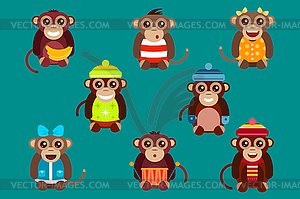 Happy cartoon monkey dancing party birthday - vector clipart / vector image