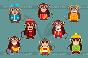 Счастливый мультяшный обезьяна танцы день рождения - клипарт в векторном виде