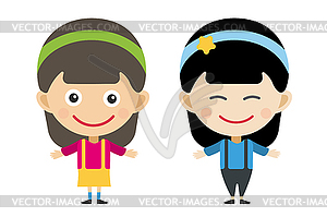 Japanese and indian cartoon girls in different - vector clipart