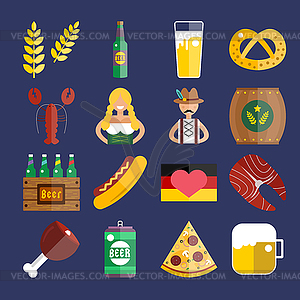 Set of flat Oktoberfest icons. Bottle Beer, Food an - vector clip art