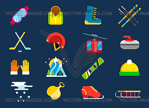 Winter sport icons set - color vector clipart