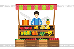 Fruit and vegetables shop stall - royalty-free vector image