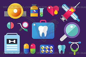 Dental icons set clinic logo - vector image