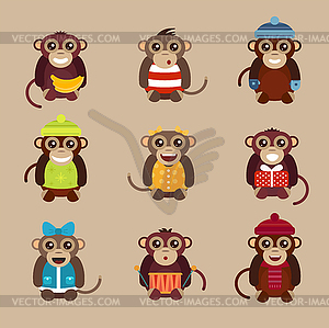Happy cartoon monkey flat - vector clipart
