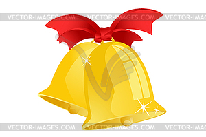 Jingle bells with red ribbon on background - vector clipart