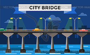 Современный город ночной вид моста - векторизованное изображение